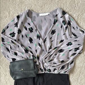 ASTR The Label Pleated Long Sleeve Surplice Top